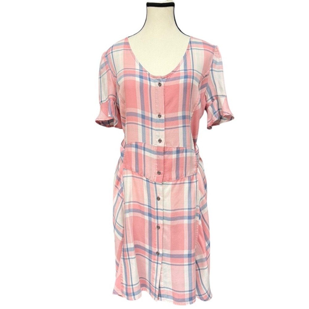 Billy T Spring Forward Pink Plaid Short Sleeve Button Front Dress Small